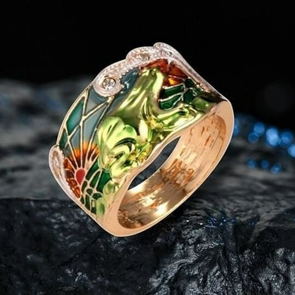 Creative Epoxy Frog Nature Gold Enamel Ring - Picture 3 of 10